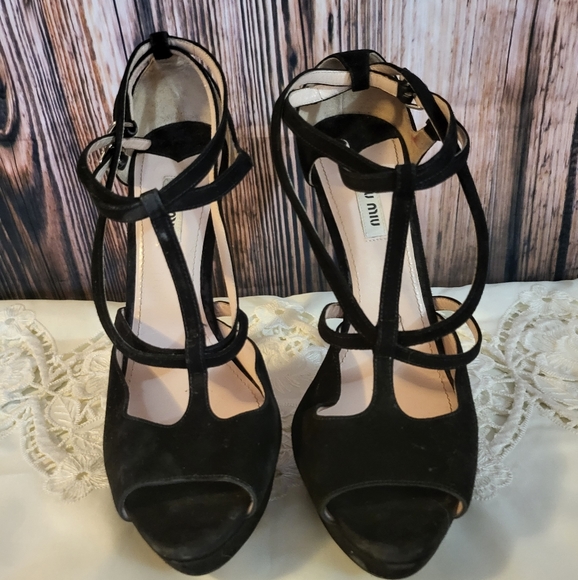 Miu Miu Shoes - Miu Miu Strappy Sandals Black Suede Formal Size 40 1/2 (USA 10 1/2)